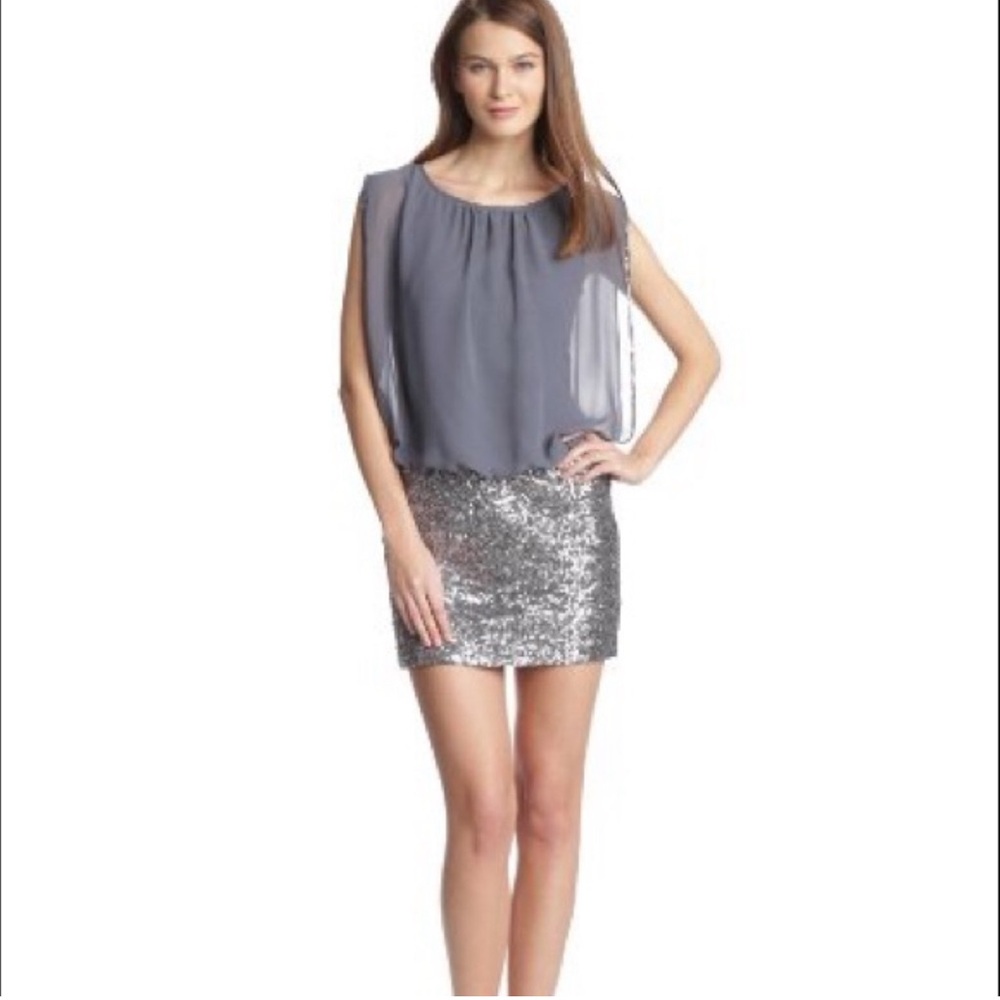 Silver Gray Sequin Mini Dress